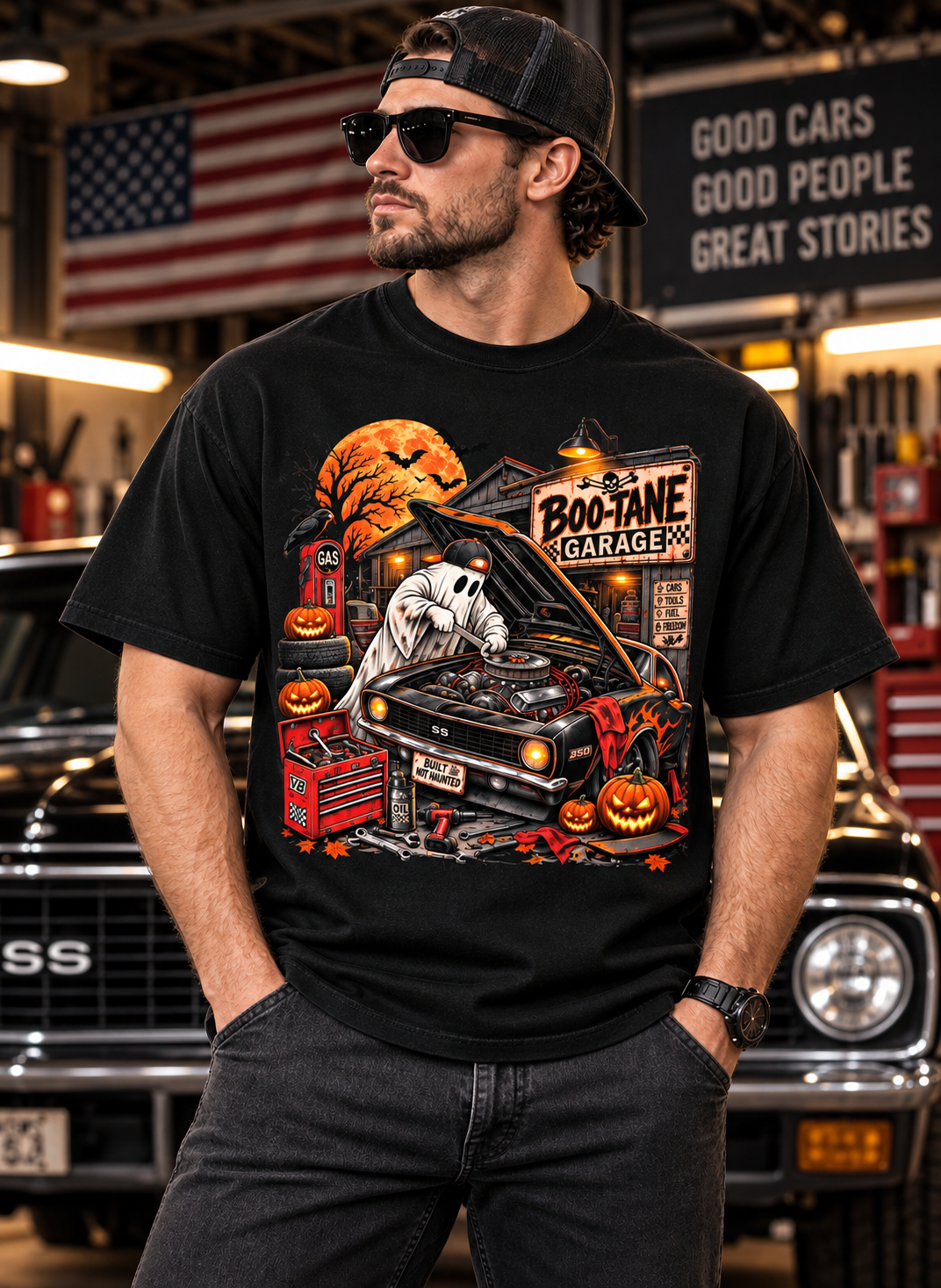 Ghost Mechanic Halloween T-Shirt – Spooky Garage Classic Car Tee