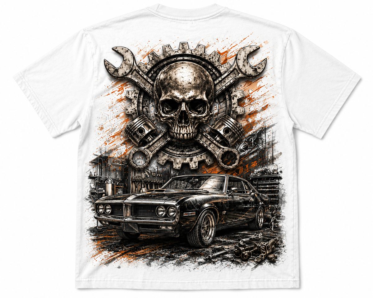Mechanical Skull & Muscle Car Vintage Garage T-Shirt